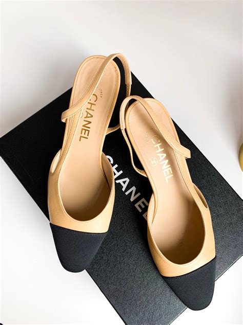 chanel shoes beige black|Chanel slingback beige and black.